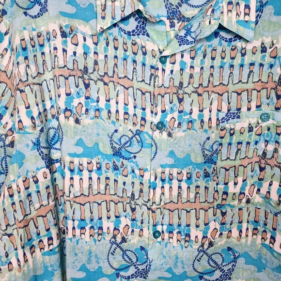 Weekender Batik Print Casual Button Down Shirt w Anchors Size XXL Short Sleeve - Picture 5 of 11